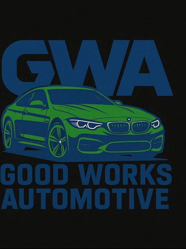 Illustration of a green sports car with 'GWA' and 'Good Works Automotive' text.