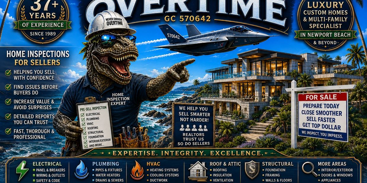 A dinosaur home inspector promotes expert home inspections and luxury real estate services.