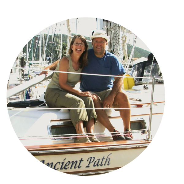 Dr. Charles and Elaine Sanger on their sailboat Ancient Path in Tortola.