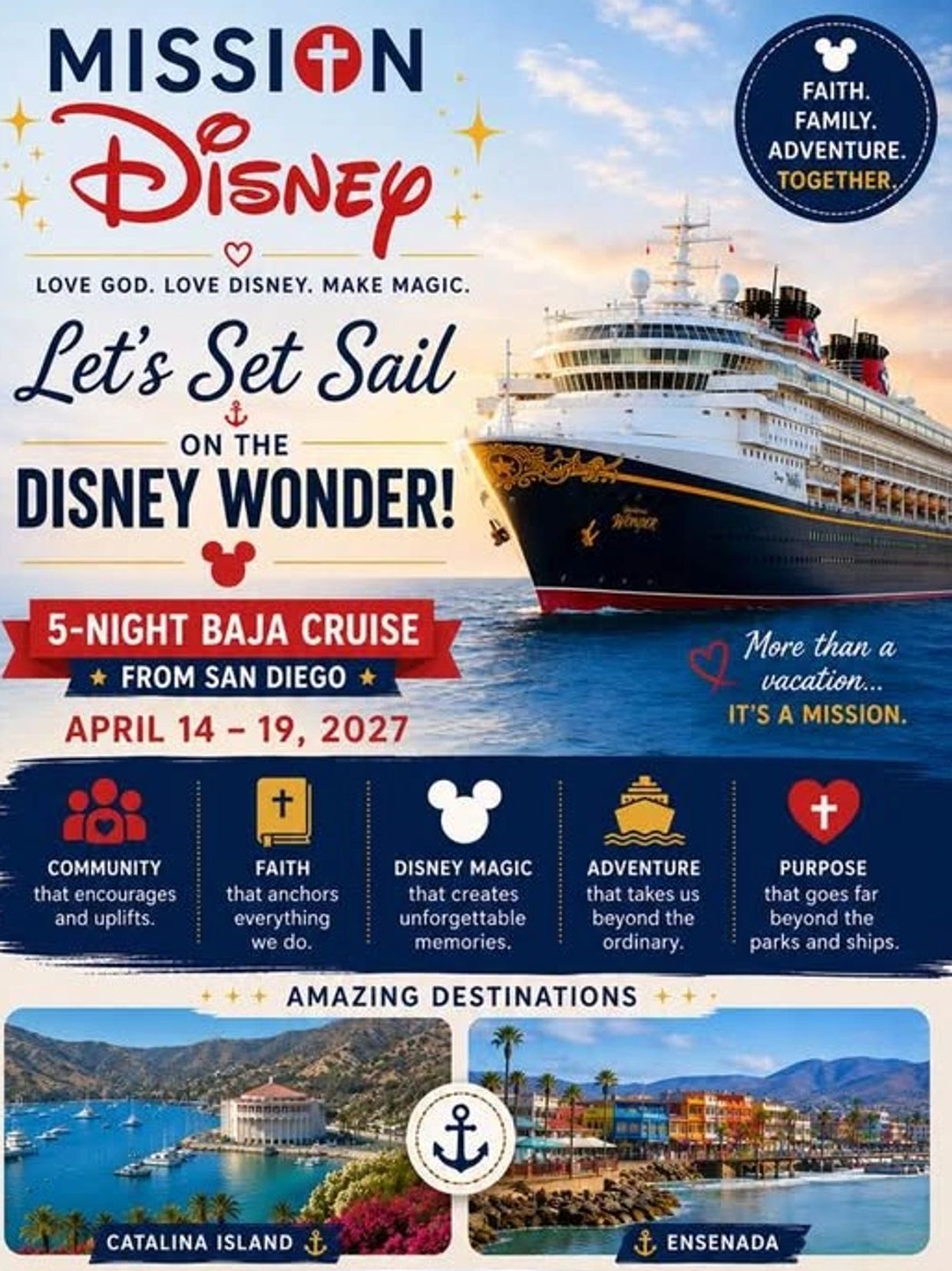 Mission Disney 5-night Baja Cruise from San Diego, April 14-19, 2027.