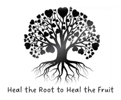A tree with heart-shaped leaves and roots, symbolizing healing.
