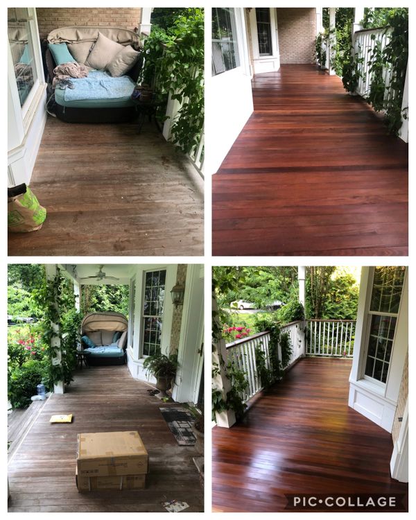 Ipe porch before and after staining with Penofin Ipe Oil