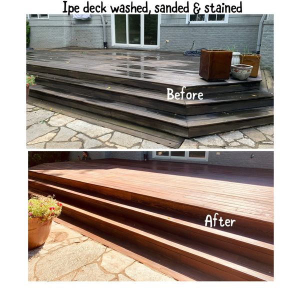 Ipe deck before and after being power washed in Bethesda MD