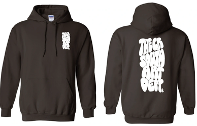 Black hoodie with white bold text "THE CR SQUAD ART DEPT." on front and back.