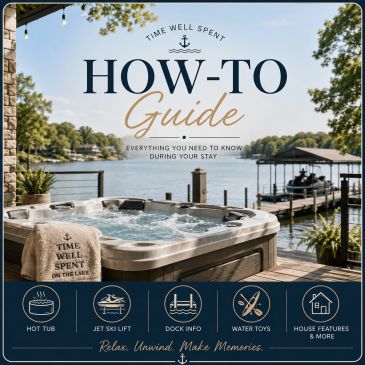 A serene lakeside guide featuring a hot tub and water activities.