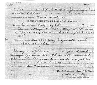 Evaporator Contract, 1929