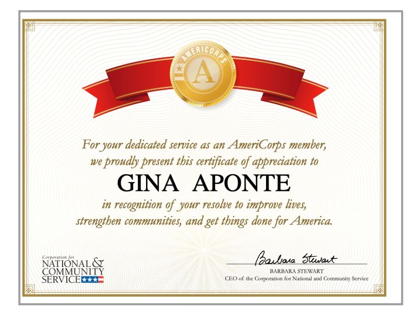 Gina Aponte serves AmeriCorps by being a National Teaching Fellow.