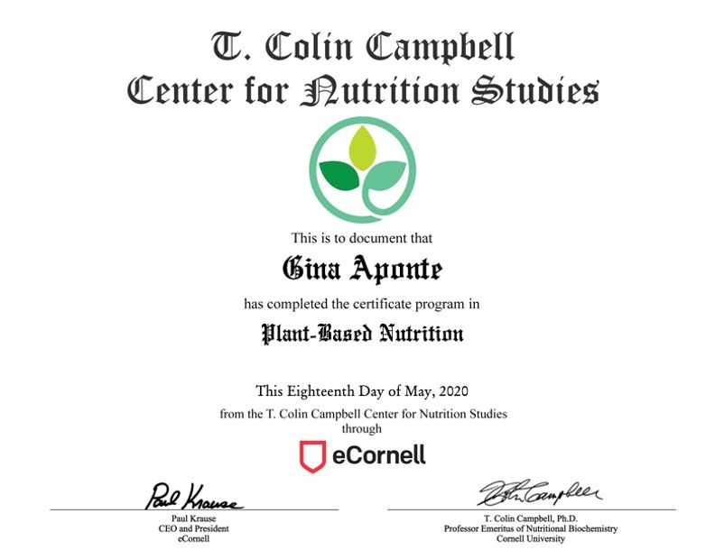 Gina Aponte achieves eCornell Nutrition and Healthy Living Certification