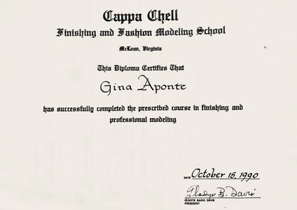 Gina Aponte' graduates from Cappa Chell Finishing and Modeling School