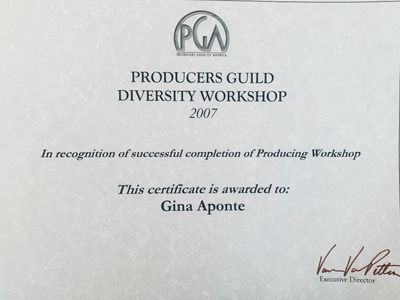 Gina Aponte' achieves coveted spot in Producers Guild Diversity Workshop in 2007