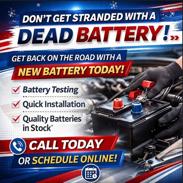 Advertisement urging to replace dead car batteries with new ones today.
