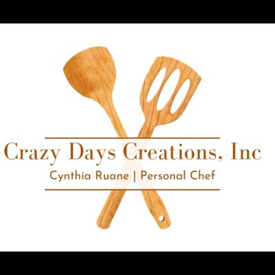 Logo featuring wooden kitchen utensils for Crazy Days Creations, Inc, personal chef Cynthia Ruane.