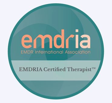 EMDRIA Certified Therapist Logo and Trauma Recovery Volunteer Logo.