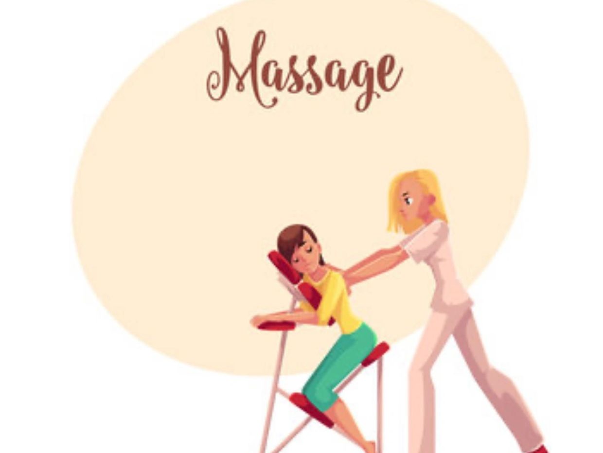 Women getting a chair massage by massage therapist