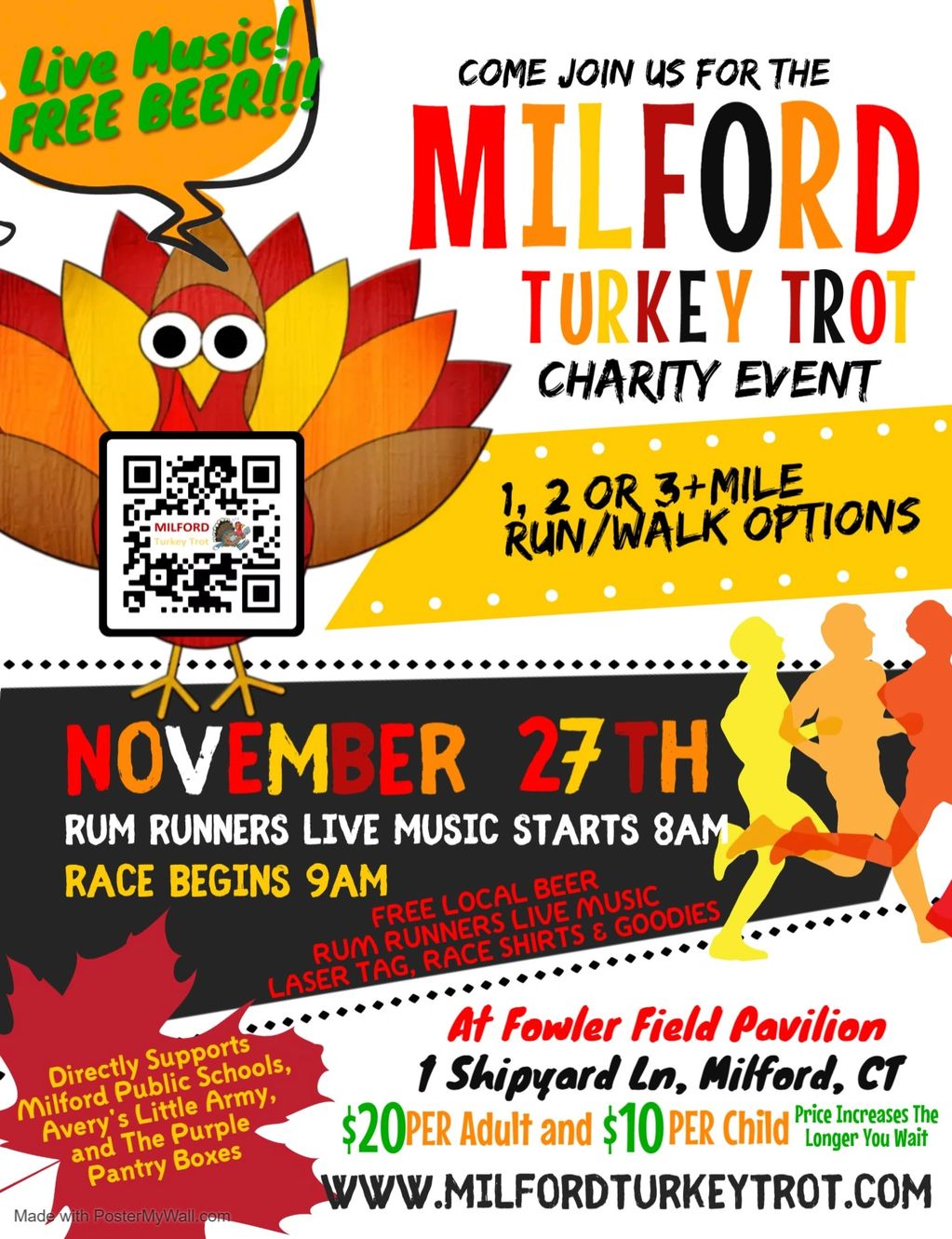 Join us on Thanksgiving morning for a family fun run around beautiful Milford, CT