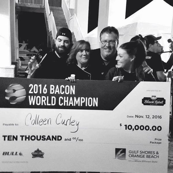 Colleen Curley and friends celebrate winning the 2016 Bacon World Champion prize.