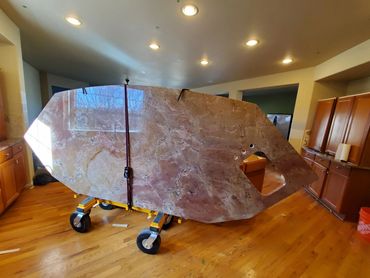 Granite slab on moving cart