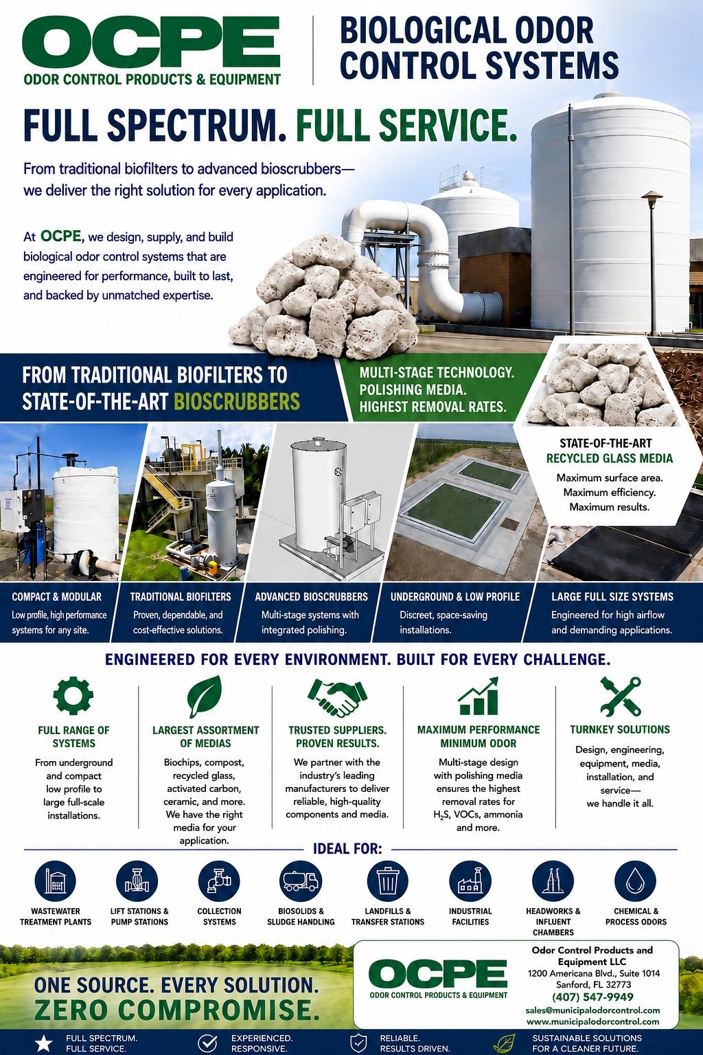 OCPE offers biological odor control systems with advanced bioscrubbers and recycled glass media.