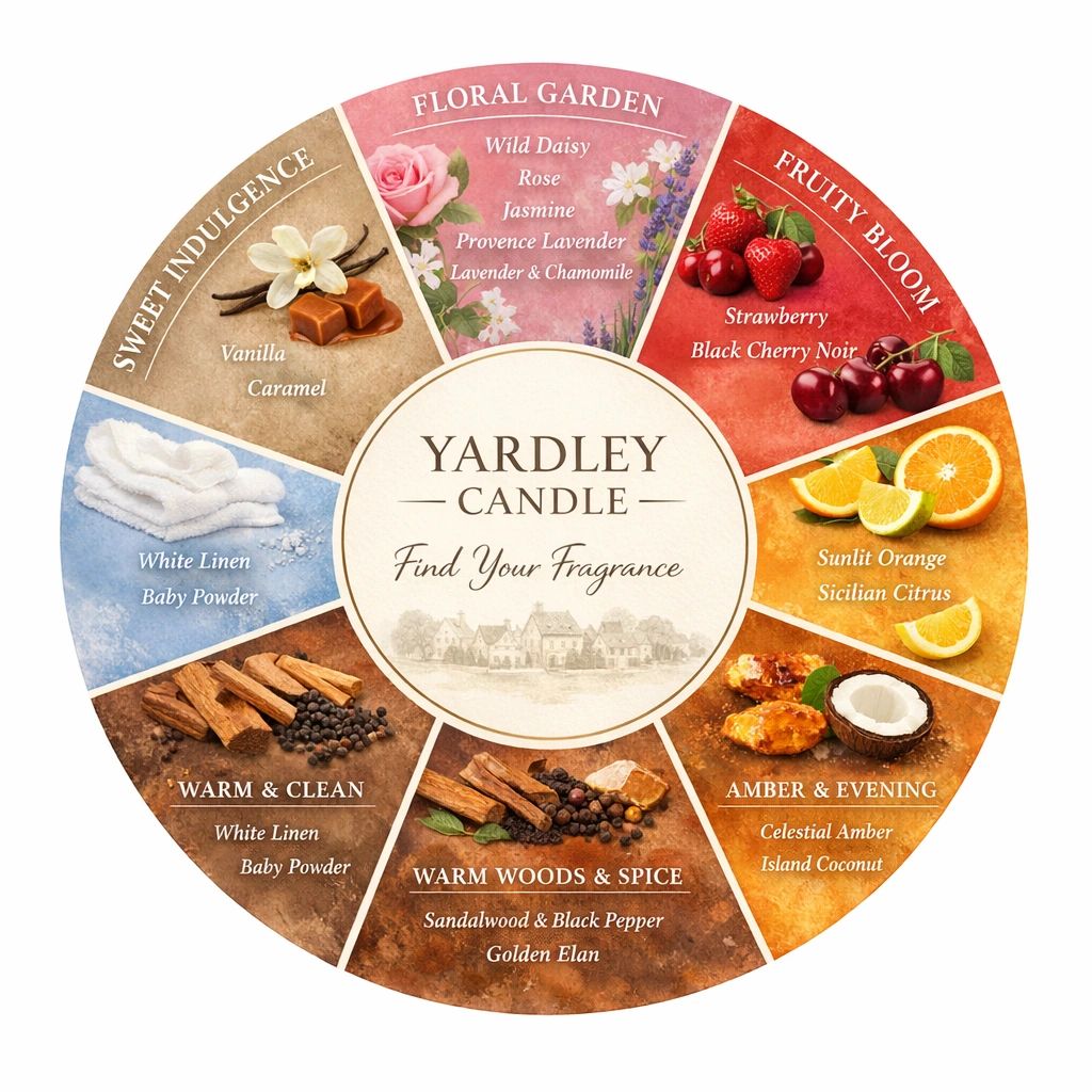 Explore our fragrance wheel: a sensory journey through curated notes,by Mr Yardley Candle