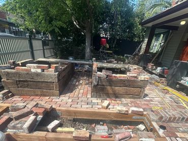 Brick paving in process