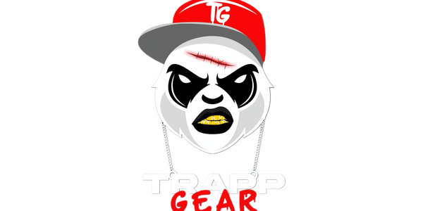 Aggressive panda logo with gold teeth and red cap for Trap Gear.