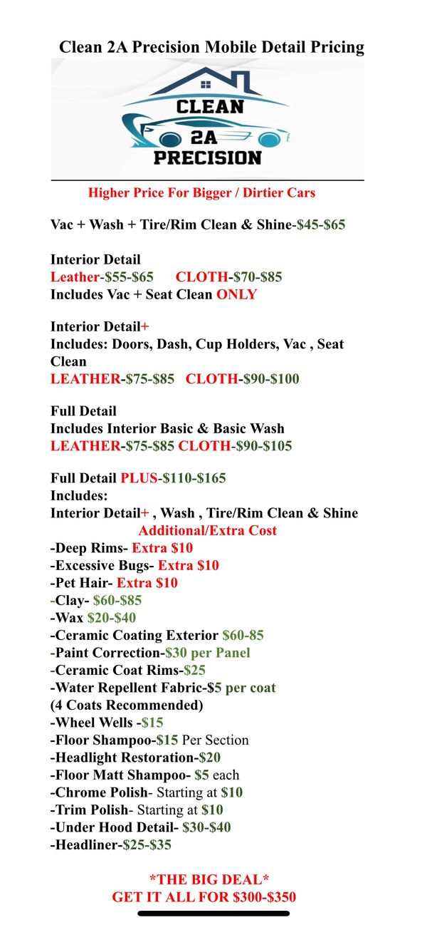 Car Detail Pricing