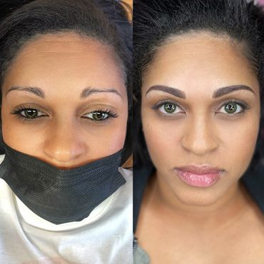 Microblading with shading on eyebrows.