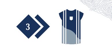 Number 3 with an arrow and a striped shirt icon.