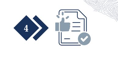 Document approval with a thumbs-up and checkmark beside a number 4 arrow.