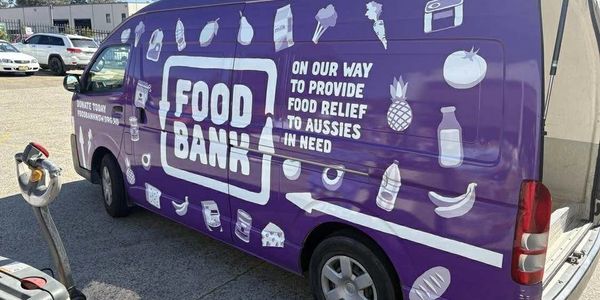 Purple Food Bank van offering food relief to Australians in need at SRU.