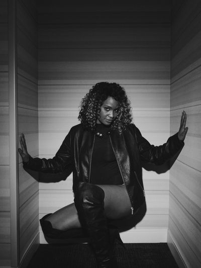 Moody black and white boudoir portrait photographed in Jacksonville, Florida.