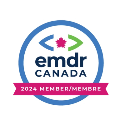 EMDR Canada 2024 member badge with blue and pink design.