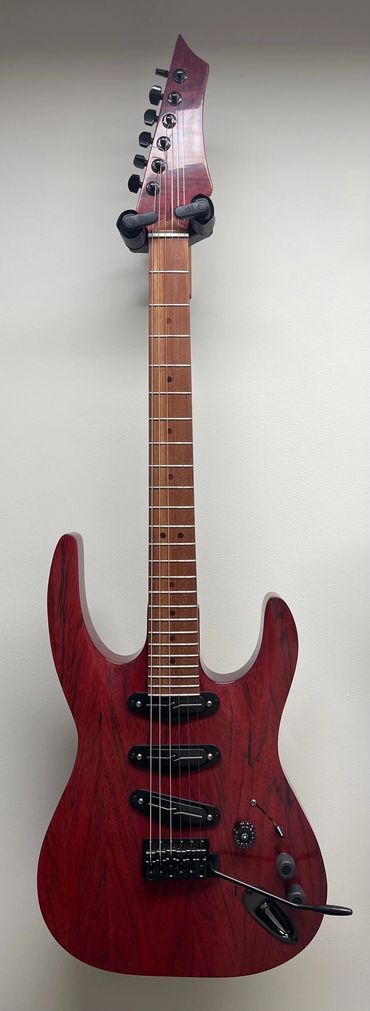 XS Red Zebra 6 string guitar with bloodwood fingerboard.