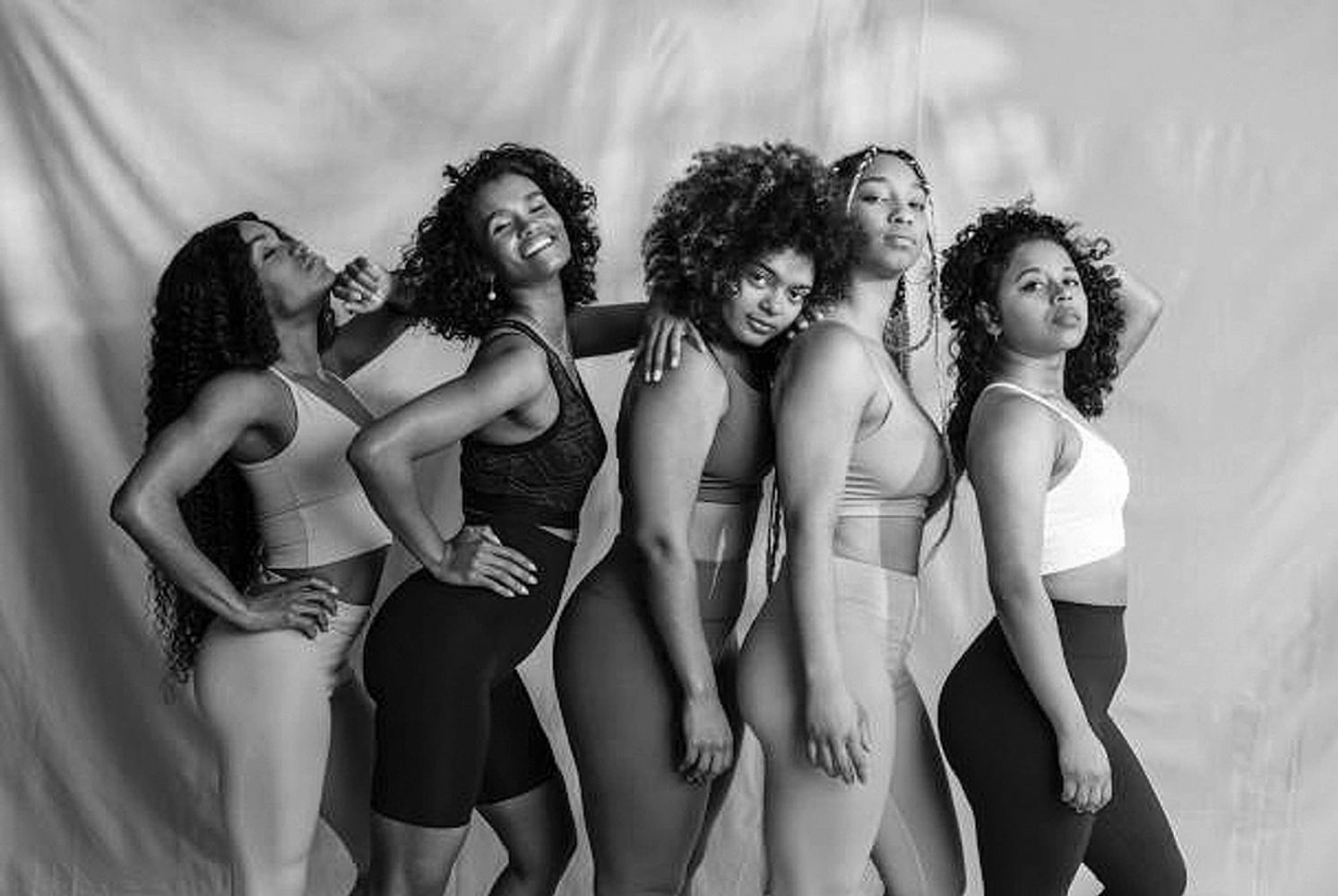 Group of girls in active wear photoshoot