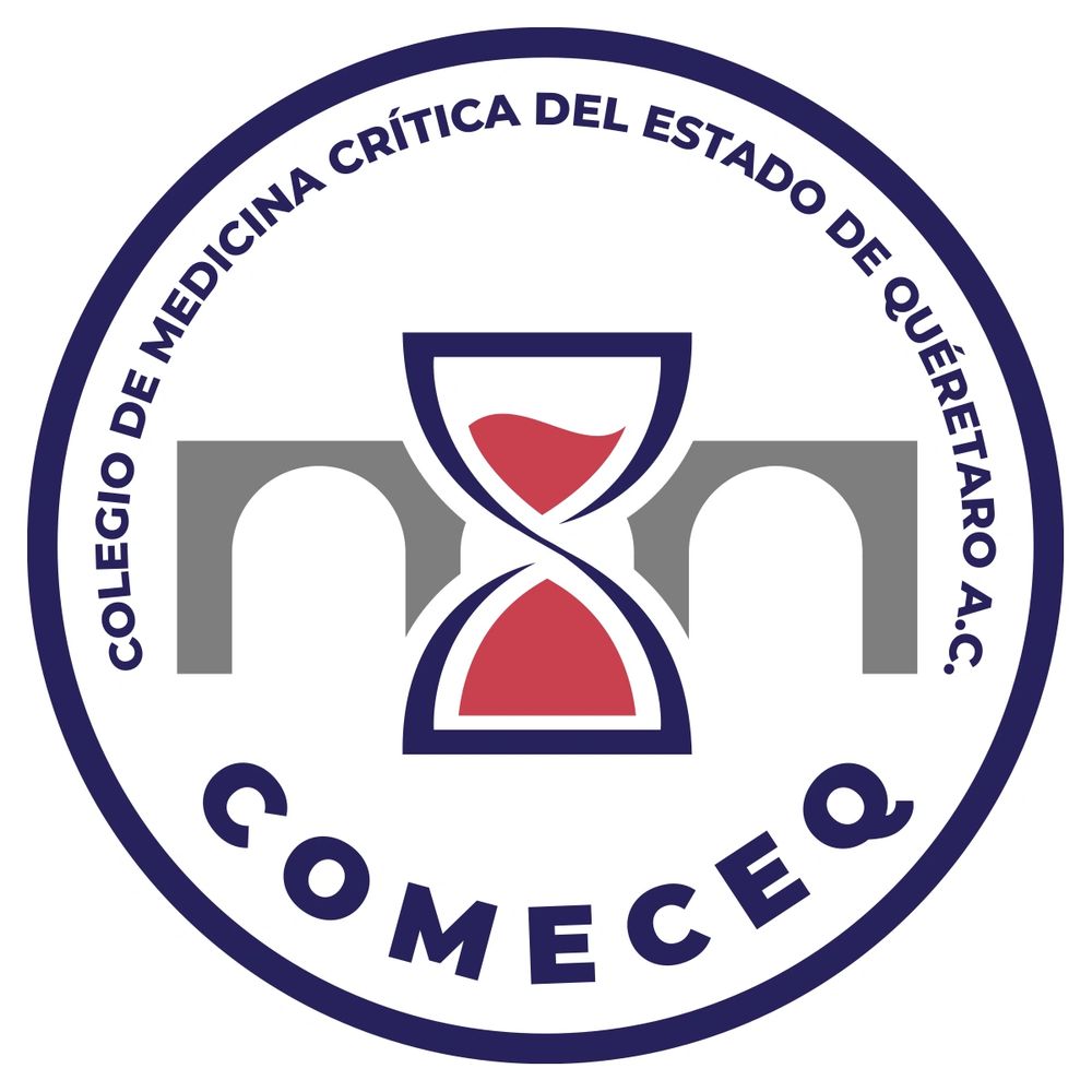 Logo of Colegio de Medicina Crítica del Estado de Querétaro A.C. featuring an hourglass.
