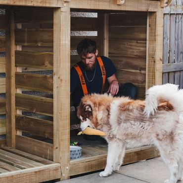Happy customer exploring the new shelter