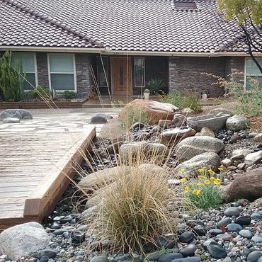 Redwood bridge over dry stream in Claremont, CA.
