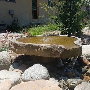 Carved stone water feature in Claremont, CA.