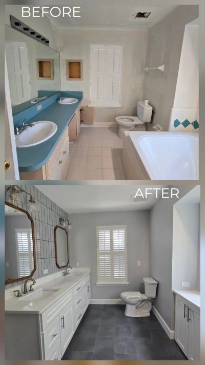 Before and After bathroom remodel completed by AP remodeling and renovation