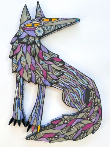 ‘Old Gold’ (Wolf)
Mixed media mosaic 
H:58cm, W:40cm, D:2.5cm