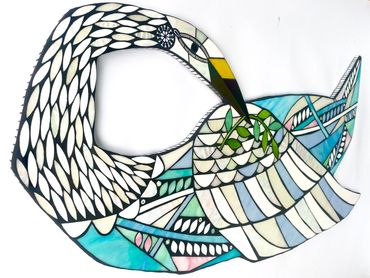 Handmade mosaic Swan. Contemporary wall art.
