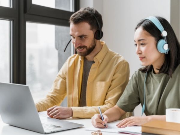 Two people studying together