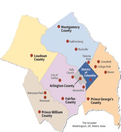 A map of the Washington, DC Metro area