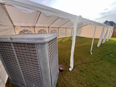 Cooling fan helps to cool temperature down in hot summer, on 20 x 40 tent.