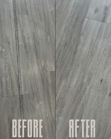 Comparison of wooden floor before and after cleaning or treatment.