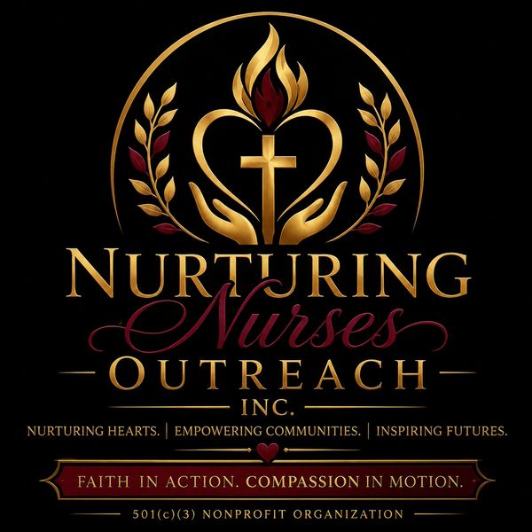 Logo for Nurturing Nurses Outreach with religious and caring symbols.