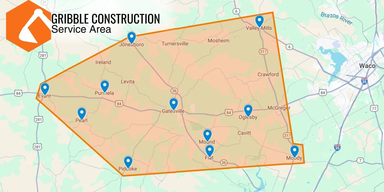 Gribble Construction Service Area Central Texas Dirt Work and Septic Specialists