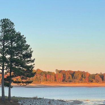 Beautiful view of the lake and fall colors at Wallace Creek Campground in Pope Mississippi