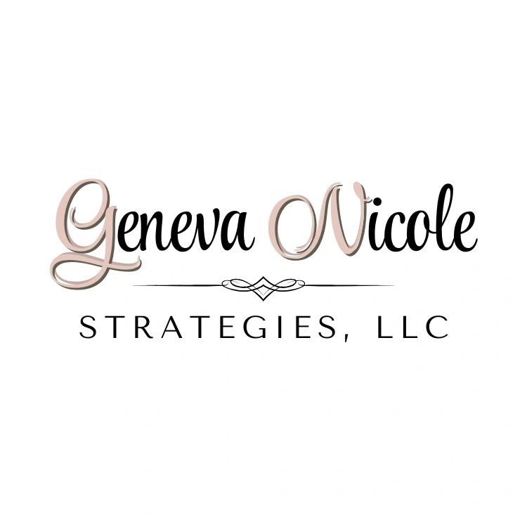 Logo for Geneva Nicole Strategies, LLC with elegant typography and decorative elements.