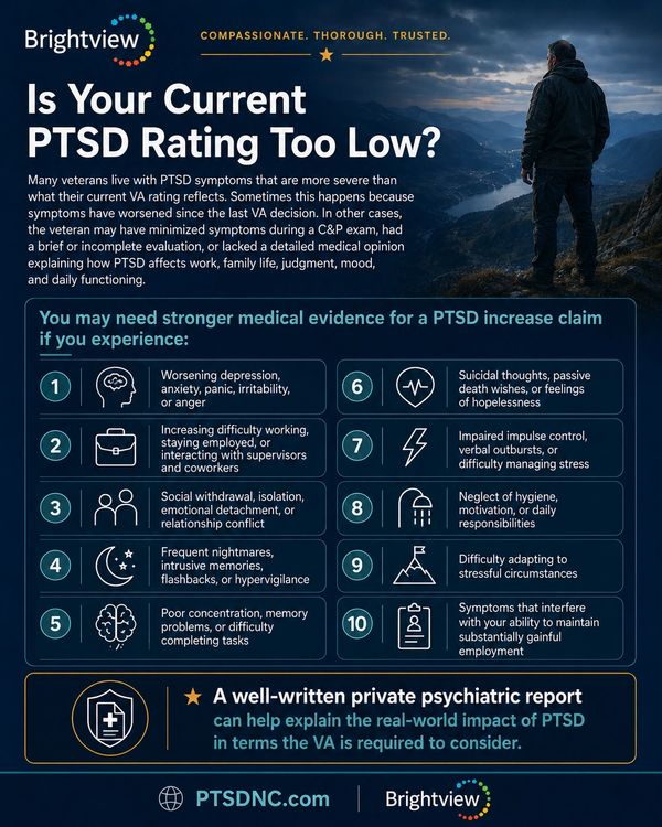 Infographic explaining what veterans should do if their PTSD rating is to low.